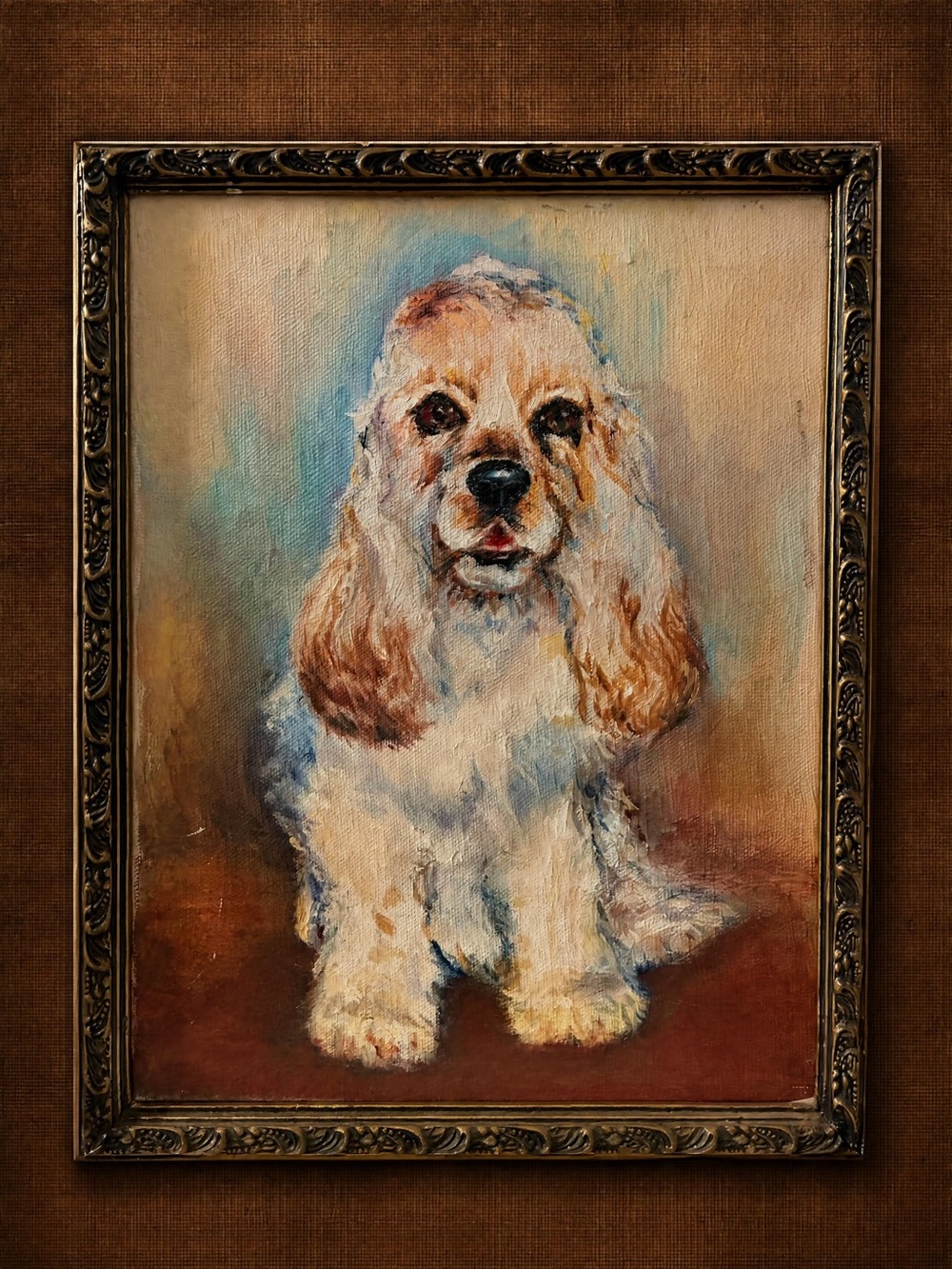 Vintage Cocker Spaniel Original Oil Painting | Mid Century Dog Portrait